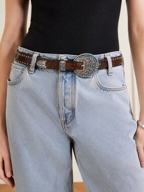 Ariat 2008 Limited Edition Western Concho Rhinestone Leather Belt Sz 28 Studded